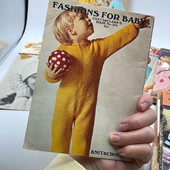 Lot of 9 Knitting crocheting patterns kids bedding edgings baby ponchos more - Picture 8 of 16